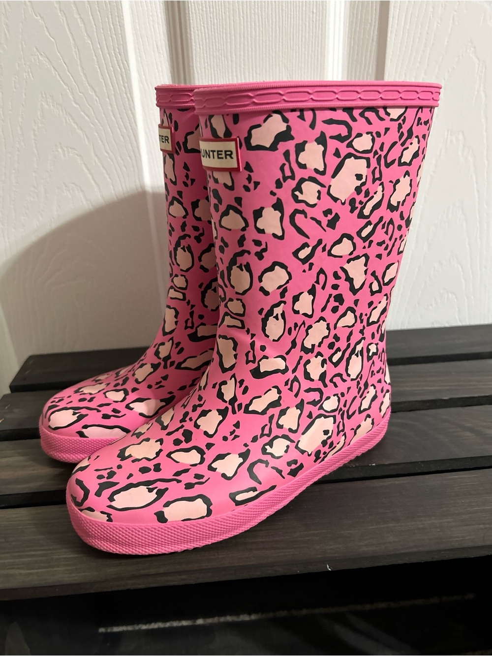 Hunter Kids Classic Pink Leopard Print Rain Boots Size 13